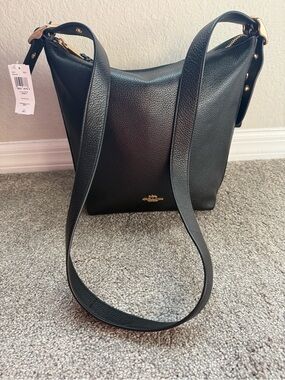 NWT Coach Val Black Pebbled Leather Duffle Crossbody Bag